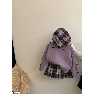 SG0974 ÁO LEN NƠ PHỐI CHÂN VÁY KÈM MŨ