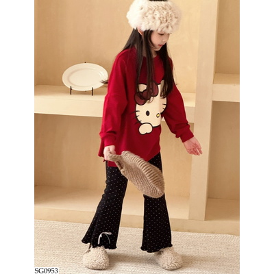 SG0953 SET ÁO KITTY MIX QUẦN LOE CHẤM BI