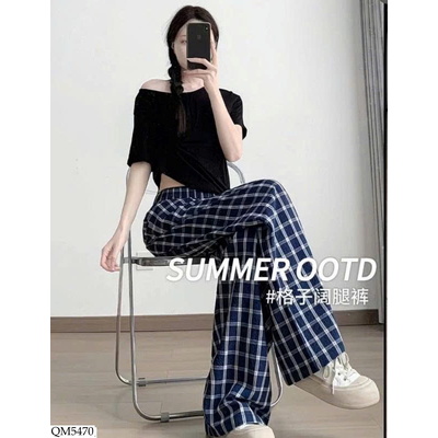 QM5470 QUẦN SUÔNG KẺ CARO NỮ