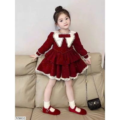 V9031 VÁY TIỂU THƯ CỔ NƠ VIỀN REN BG