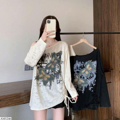 AM1246 ÁO THUN TAY DÀI HỞ VAI HỌA TIẾT BƯỚM