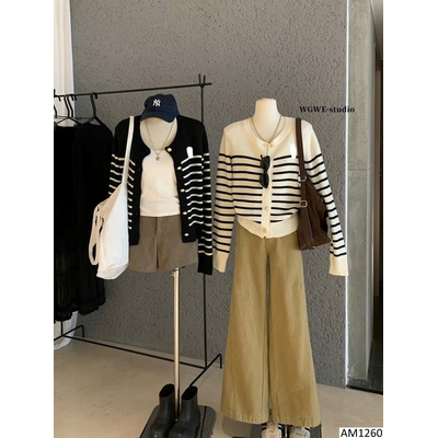 AM1260 ÁO KHOÁC LEN CARDIGAN KẺ NGANG W.G.W.E