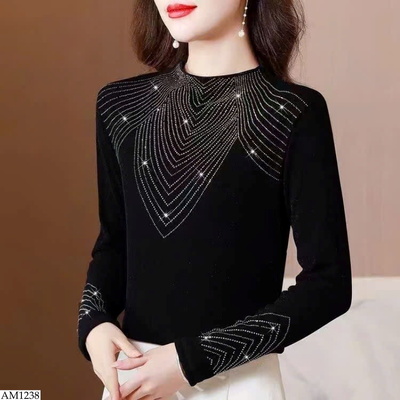 AM1238 ÁO CỔ CAO ĐÍNH KIM SA