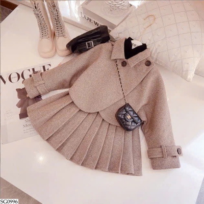 SG0996 SET ÁO KHOÁC MIX CHÂN VÁY XẾP LY BG