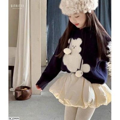 SG0999 SET ÁO LEN GẤU MIX CHÂN VÁY BÍ 