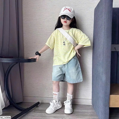 SG1006 ÁO PHÔNG KẺ PHỐI QUẦN SHORT JEAN