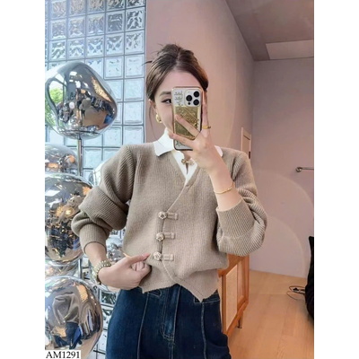 AM1291 ÁO LEN PHỐI CỔ SƠ MI SANG CHẢNH