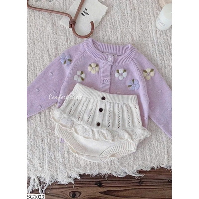 SG1023 SET ÁO CARDIGAN HOA MIX QUẦN LEN