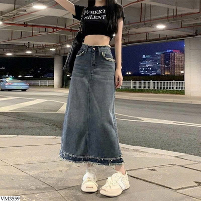 VM3559 CHÂN VÁY JEAN DÁNG DÀI XẺ GẤU