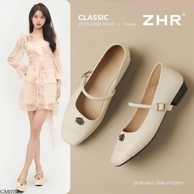 GM0330 GIÀY MŨI VUÔNG HOA TRÀ ZHR