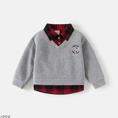 AT0742 ÁO NỈ PHỐI CỔ SƠ MI WELLKIDS