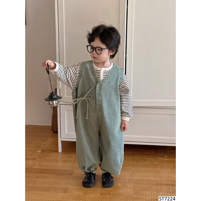 ST7224 SET ÁO KẺ MIX YẾM JEAN CHO BÉ