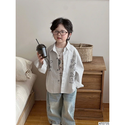 AT0735 ÁO SƠ MI KẺ HỌA TIẾT CHO BÉ