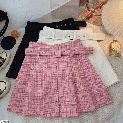V9066 CHÂN VÁY TWEED XẾP LY CẠP CAO