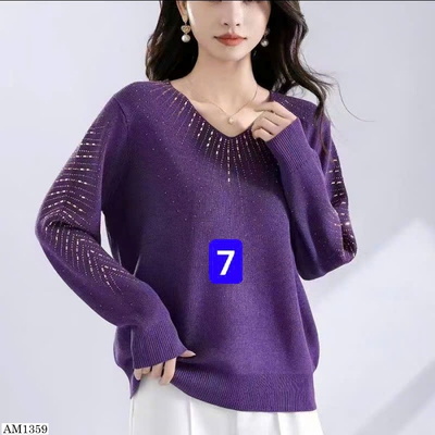 AM1359  ÁO LEN ĐÍNH ĐÁ CỔ TIM