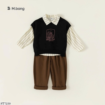 ST7230 SET GILE PHỐI SƠ MI KẺ MIX QUẦN NÂU BT BABY CITY