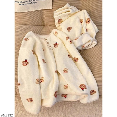 SM4332 SET ĐỒ NGỦ LÔNG HOẠ TIẾT GẤU