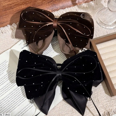 KT1841 COMBO 2 KẸP NƠ VOAN NHUNG ĐÍNH HẠT