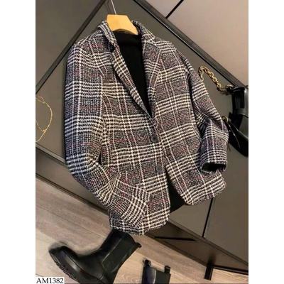 AM1382 ÁO BLAZER KẺ CHO NỮ IN BLUE