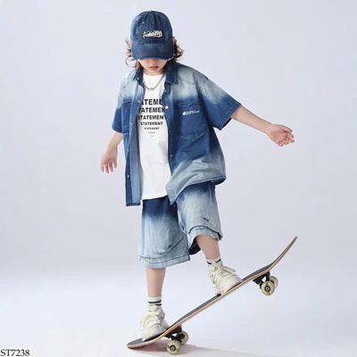 ST7238 SET SƠ MI JEAN CỘC TAY BT