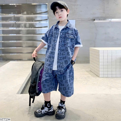 ST7239 SET SƠ MI JEAN CỘC TAY BT
