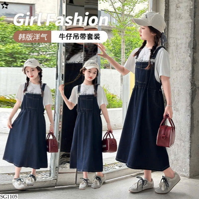 SG1105 SET ÁO PHÔNG MIX VÁY YẾM JEAN BG