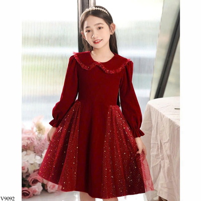 V9092 VÁY ĐỎ PHỐI SEQUIN CHO BÉ