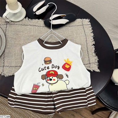 ST7248 SET ÁO CÚN MIX SHORT KẺ CHO BÉ