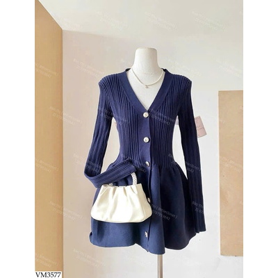 VM3577 VÁY DỆT KIM CỔ V CHO NỮ