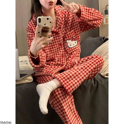 SM4346 BỘ PIJAMA KẺ KITTY NỮ