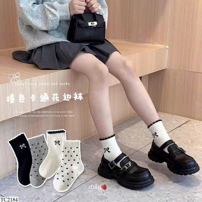 TC2184 SET 4 ĐÔI TẤT NƠ, CHẤM BI BG