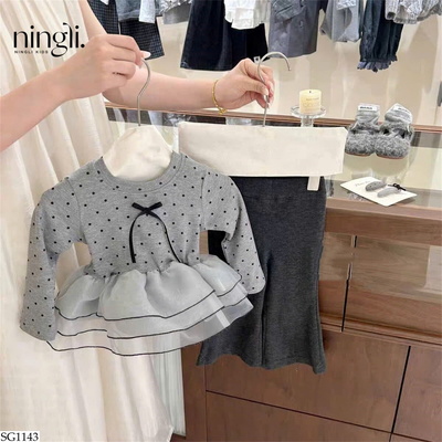 SG1143 SET ÁO CHẤM BI MIX QUẦN LOE NINGLI