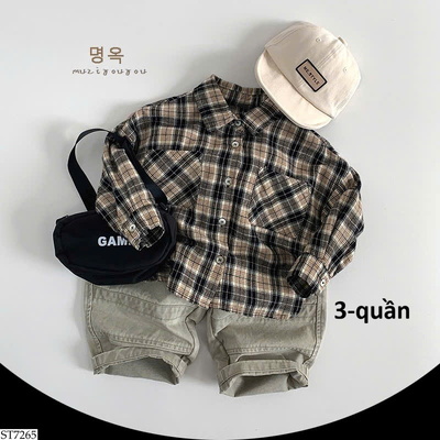 ST7265 SET ÁO SƠ MI KẺ MIX QUẦN DÀI BT