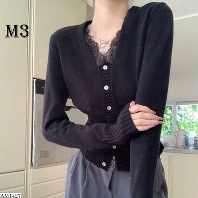 AM1427 ÁO LEN GÀI NÚT CỔ PHỐI REN