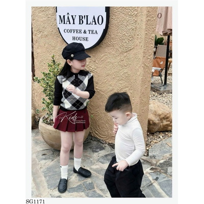 SG1171 SET ÁO LEN CARO MIX CV SHORT XẾP LY BG