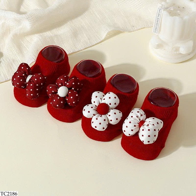 TC2186 TẤT LƯỜI ĐỎ GẮN HOA