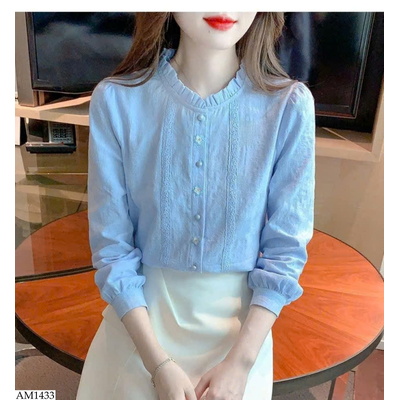AM1433 ÁO SƠ MI CỔ BÈO THÊU HOA XINH