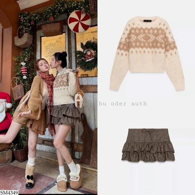 SM4349 ÁO LEN PHỐI CHÂN VÁY TẦNG 