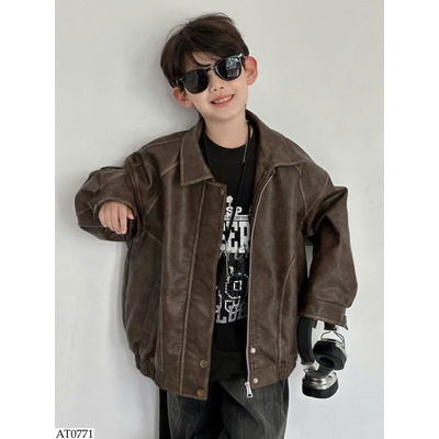 AT0771 ÁO KHOÁC DA CỔ BẺ BT