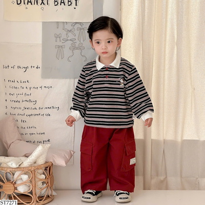 ST7271 SET ÁO POLO KẺ MIX QUẦN TÚI HỘP 