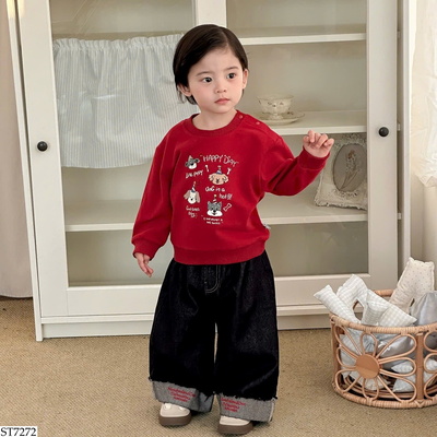 ST7272 SET ÁO NỈ CÚN MIX QUẦN JEAN SUÔNG