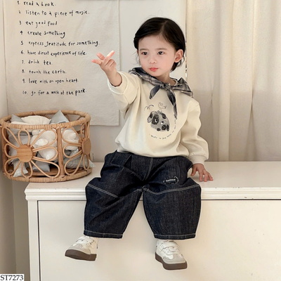 ST7273 SET ÁO NỈ PHỐI MŨ KẺ MIX QUẦN JEAN