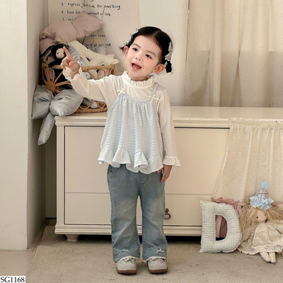 SG1168 SET ÁO MIX QUẦN JEAN ỐNG LOE