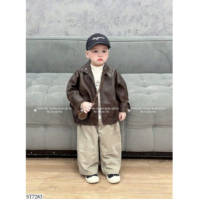 ST7283 SET ÁO KHOÁC DA MIX QUẦN THÔ MUZI 