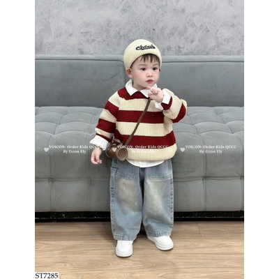 ST7285 SET ÁO LEN KẺ MIX QUẦN JEAN CHO BÉ 