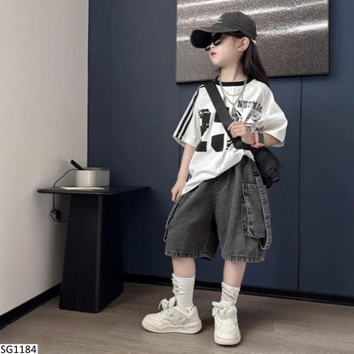 SG1184 SET ÁO PHÔNG SỐ MIX QUẦN SHORT JEAN CHO BÉ