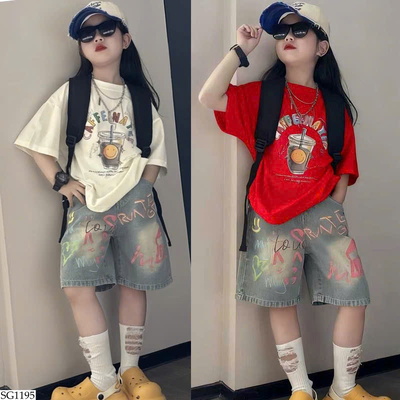 SG1195 SET ÁO PHÔNG MIX QUẦN SHORT JEAN BG