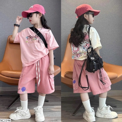 SG1196 SET ÁO GẤU DÂU MIX SHORT TÚI HỘP BG