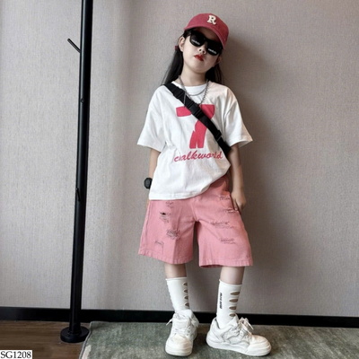 SG1208 SET ÁO PHÔNG MIX SHORT RÁCH BG