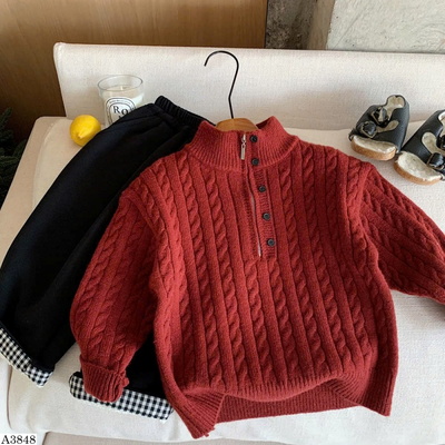 A3848 ÁO LEN CỔ PHỐI KHOÁ ZIP CHO BÉ